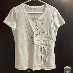 Louis Vuitton Sequined Flamingo T-shirt Silk Cotton Blend White Short Sleeve